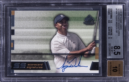 2003 SP Game Used Edition Scorecard Signatures #SS-TW4 Tiger Woods Signed Card - BGS NM-MT+ 8.5/BGS 10
